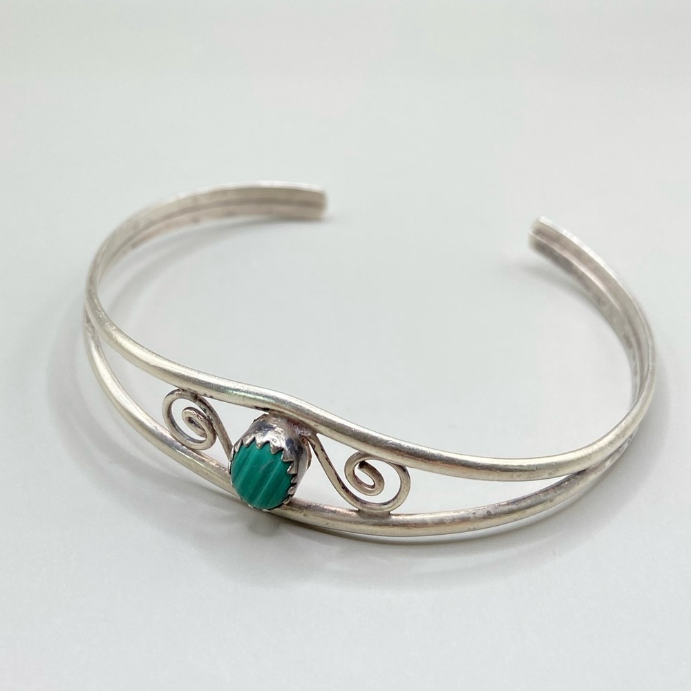 Vintage Sterling Silver Malachite Cuff Bracelet
